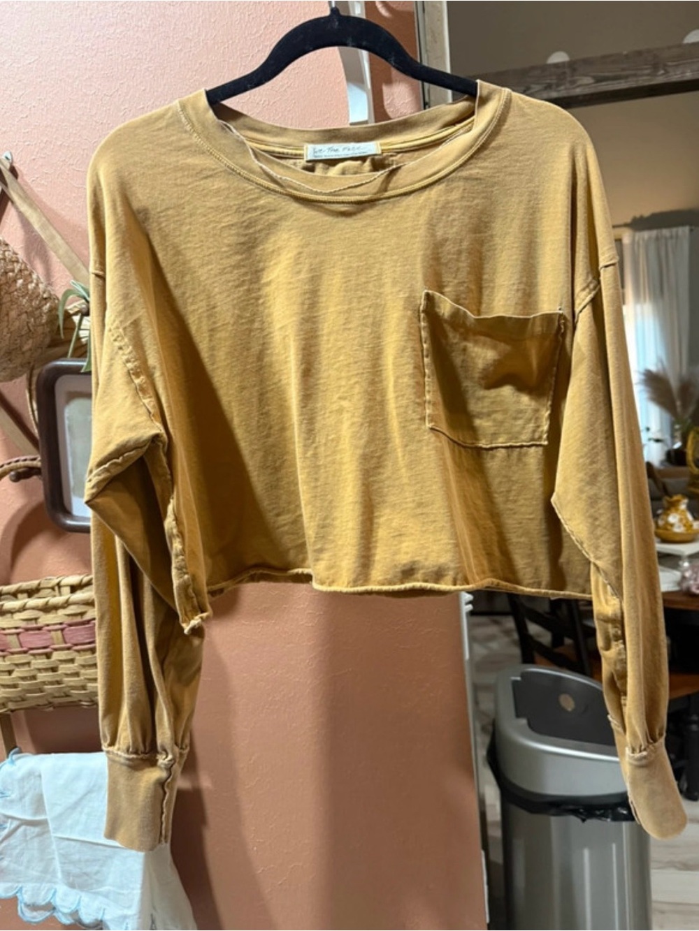 We The Free Mustard Cropped Long-Sleeve Pocket Tee